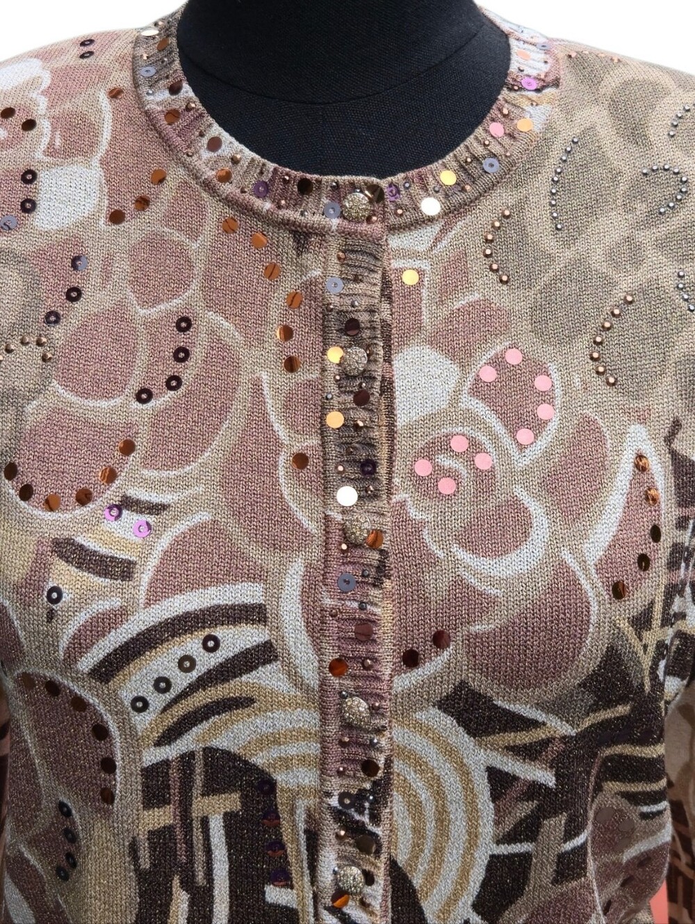 NWT St John Evening Sz 8 Metallic Knit Sequin Rhinestone Jacket Cardigan $995 - Picture 8 of 17